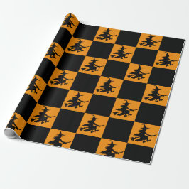 Black Witches on Orange Checkered Wrapping Paper Presentpapper