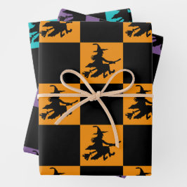 Black Witches on Orange, Purple & Teal Checkered