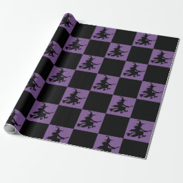 Black Witches on Purple Checkered Wrapping Paper Presentpapper
