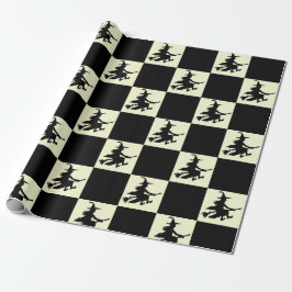 Black Witches on Yellow Checkered Wrapping Paper Presentpapper