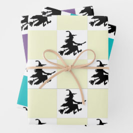Black Witches on Yellow, Purple & Teal Checkered