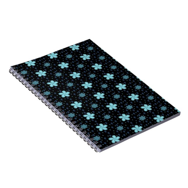 Black with Blue Paisley Flowers iPhone 16 Fodral Anteckningsbok (Högra Sidan)