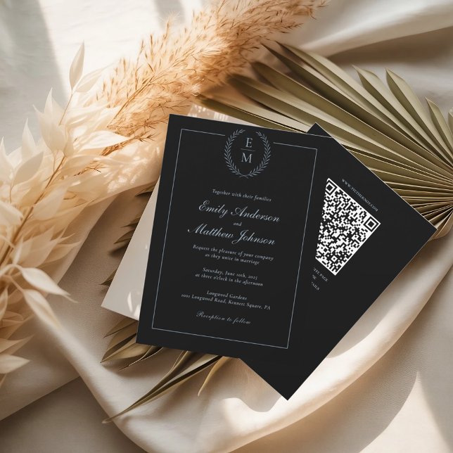 Black With Blue Wedding Invitation QR Code Inbjudningar (Skapare uppladdad)