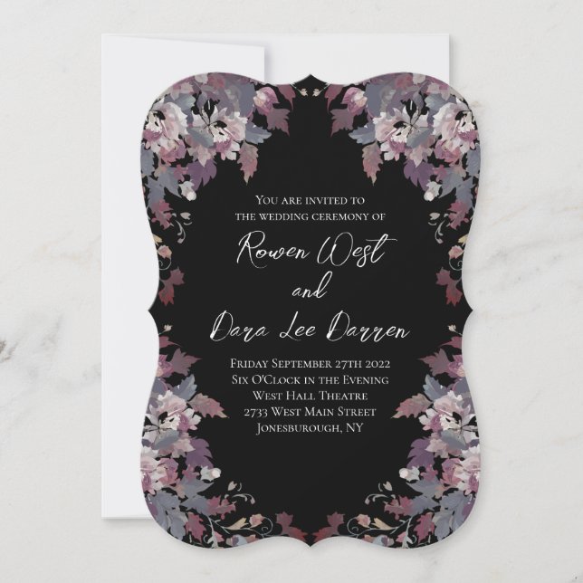 Black with Moody Dark Floral Wedding Invitations Inbjudningar (Framsida)