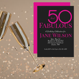  Black with Pink Text 50 and Fabulous Birthday   Inbjudningar