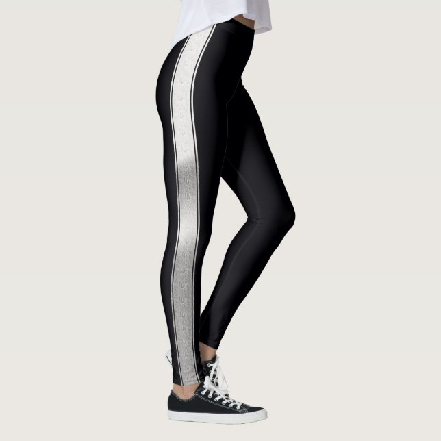 Black with Silver Foil Rand Leggings (Höger)