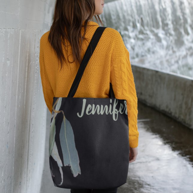 Black with Watercolor Leaves Named  Tygkasse (Skapare uppladdad)