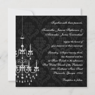 Black with White Chandelier Silhouette Inbjudningar