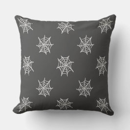 Black with White Cobweb Halloween Throw Pillow Kudde