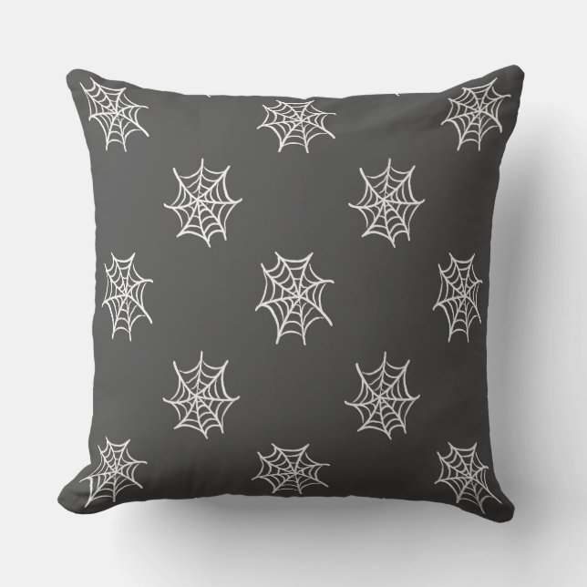 Black with White Cobweb Halloween Throw Pillow Kudde (Framsida)