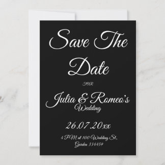 Black with White Script Save The Date Card  Inbjudningar