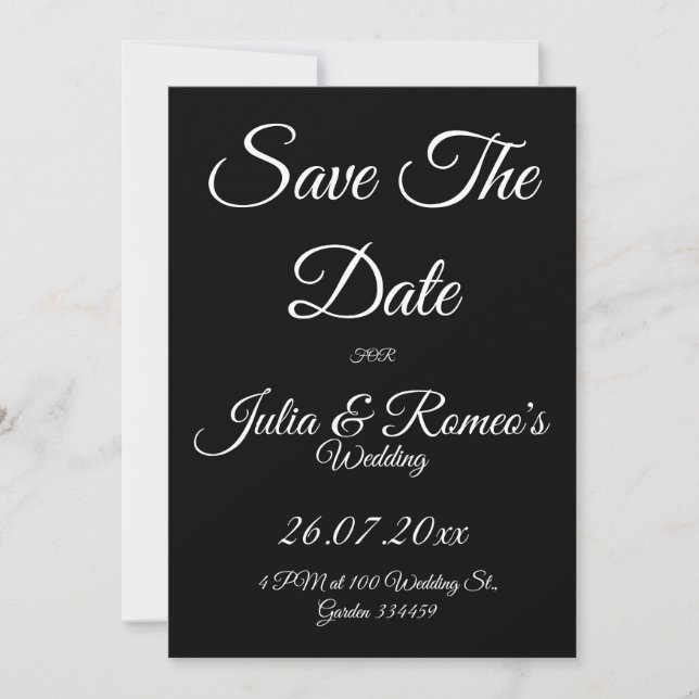 Black with White Script Save The Date Card  Inbjudningar (Framsida)
