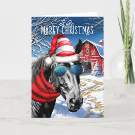 Black with White Star Horse Funny MAREy jul Helgkort