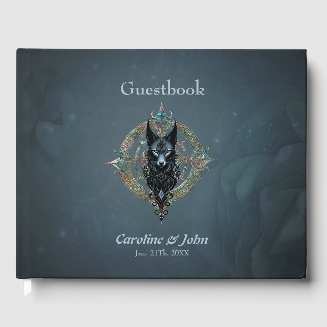 Black wolfs head med piercing blue ögon, gästböcker (Framsida)