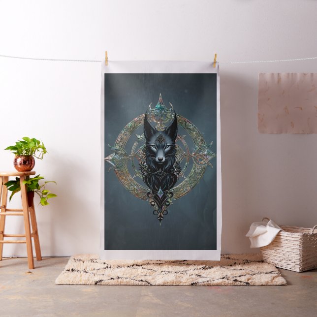 Black wolfs head med piercing blue ögon, tyg (In Situ)