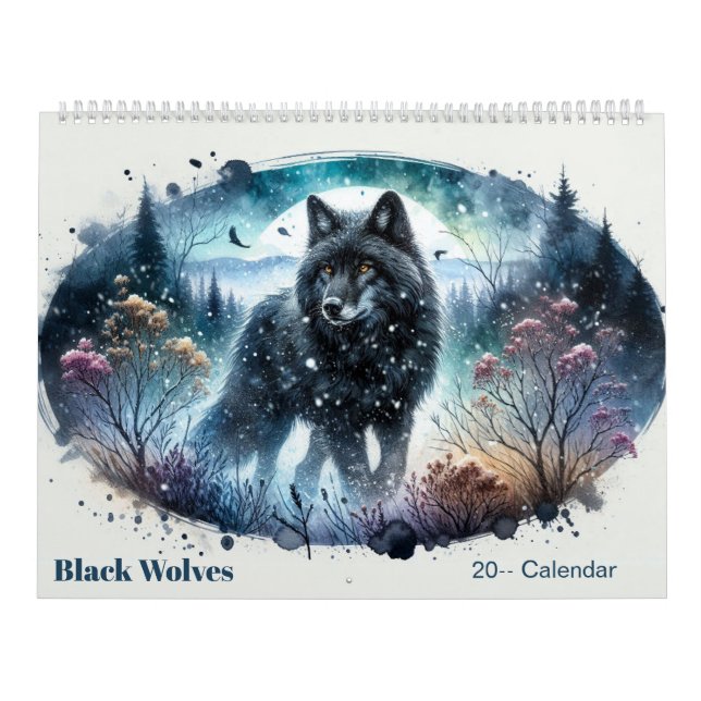 Black Wolves Snowy Northern Forest Calendar Kalender (Omslag)