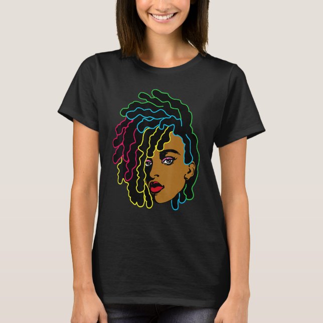 Black Woman African Afro Hair Coola Black History  T Shirt (Framsida)