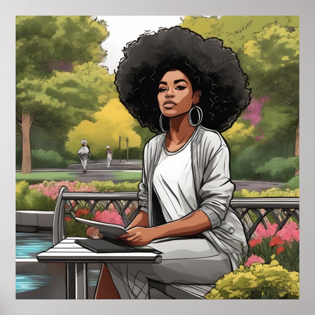 Black Woman African American Sketch Poster Skriv u (Framsidan)