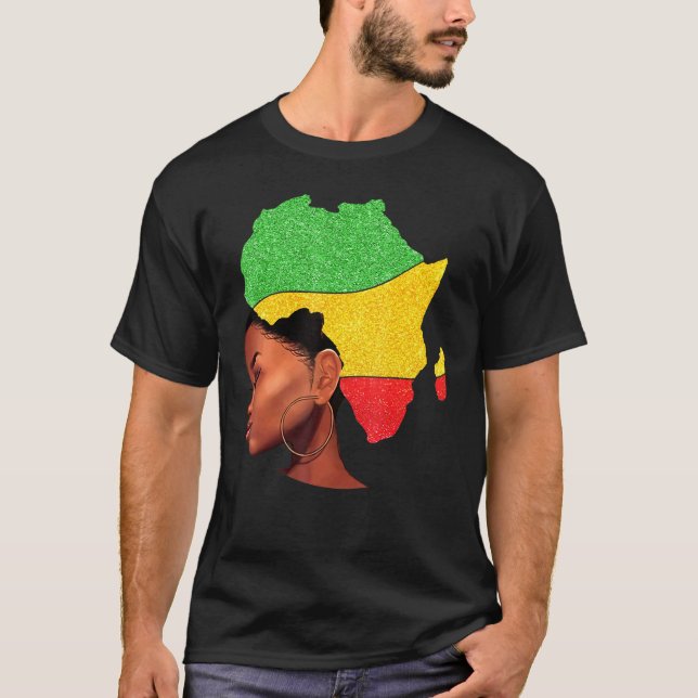 Black Woman Afrika Karta Afrika Flagga Melanin Bla T Shirt (Framsida)