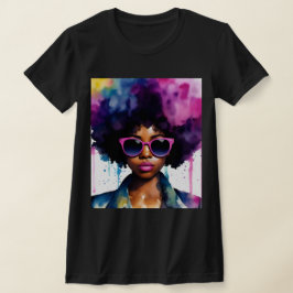 Black Woman Afro Hair och Sunglasses Rainbow Art T Shirt