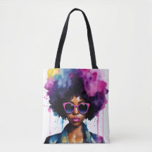 Black Woman Afro Hair och Sunglasses Rainbow Art