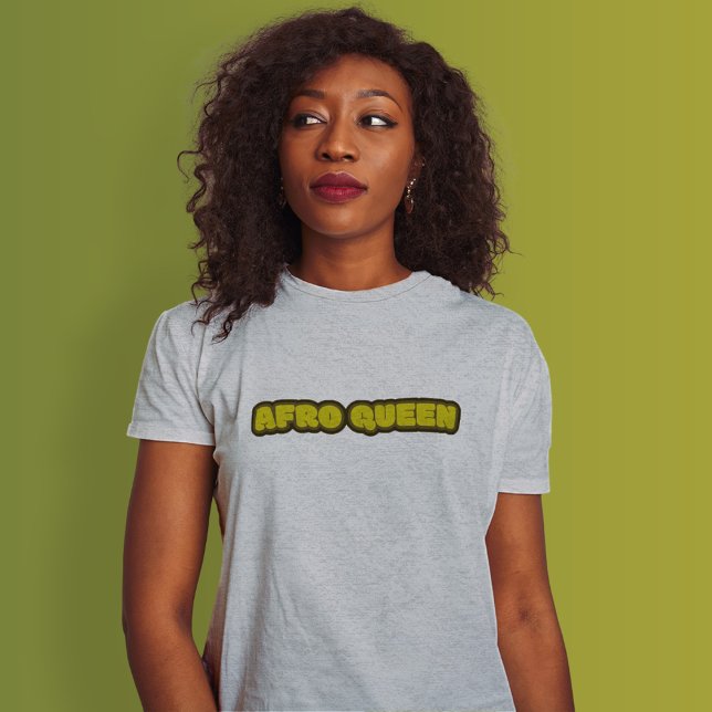 Black Woman - Afro Queen, Grått T-Shirt (Afro Queen Text T shirt)