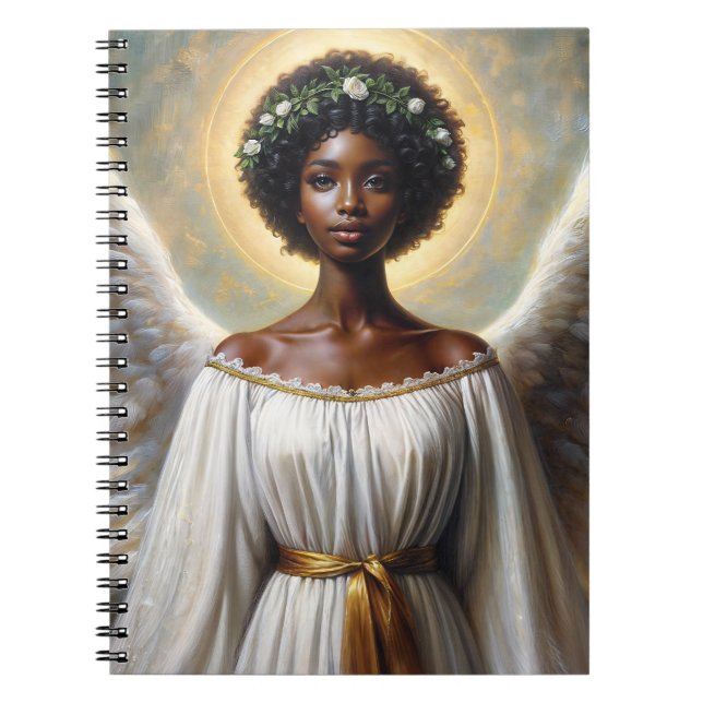 Black Woman Angel Religiösa Art Anteckningsbok (Framsidan)