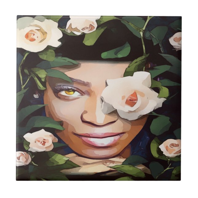 Black Woman Art Ceramic Tile Kakelplatta (Framsidan)