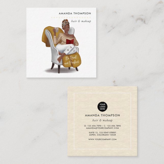 Black Woman Beauty Mode Fyrkantigt Visitkort (Fram/baksida)