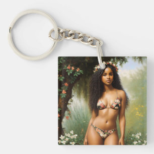 Black Woman Bikini Model Blommigt Beauty