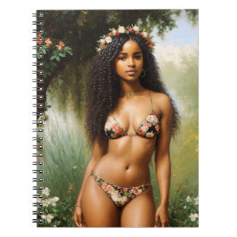 Black Woman Bikini Model Blommigt Beauty Card Anteckningsbok