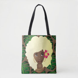 Black Woman, Blonde Afro, Grönt Löv, Brown Tygkasse
