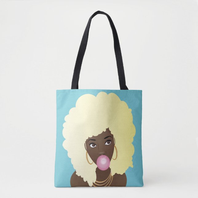 Black Woman, Blonde Afro, Rosa Bubblegum, Blue Tygkasse (Framsida)