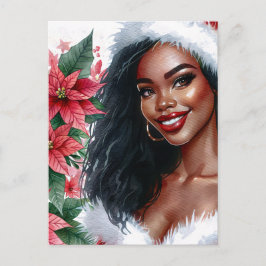 Black Woman Christmas Poinsettia Helg Vykort