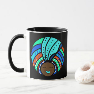 Black Woman Colorful Turban, turkos Mugg