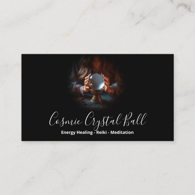 Black Woman Crystal boll Energy Reiki Meditation Visitkort (Framsida)