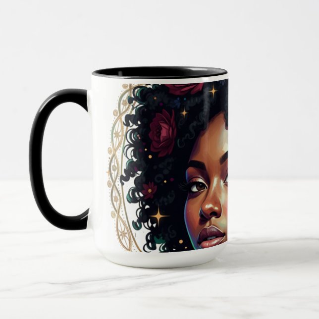 Black Woman Dark Floral Afro Mugg (Vänster)