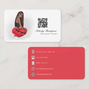 Black Woman Fitness Instructor Girl QR Code Visitkort