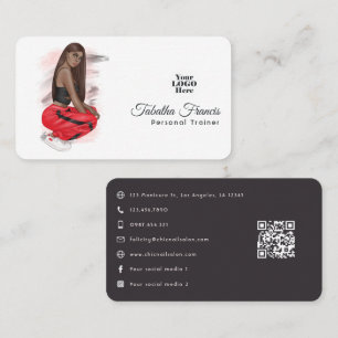 Black Woman Fitness Instructor Girl QR Code Visitkort