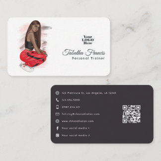 Black Woman Fitness Instructor Girl QR Code Visitkort