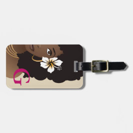 Black Woman Flower in Hair, Monogram, Rosa & Beige Bagagebricka