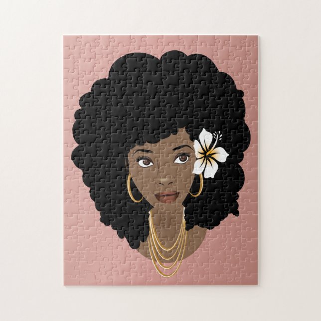 Black Woman, Flower in her Hair, Rosa  Pussel (Vertikal)