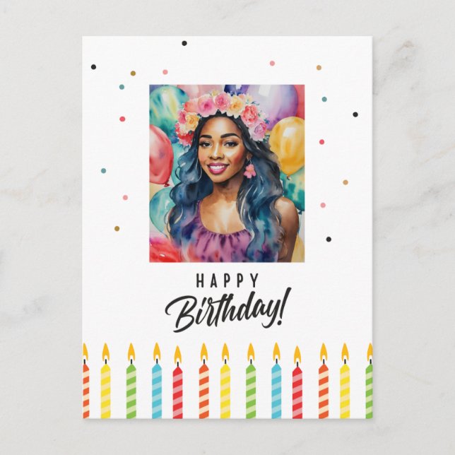 Black Woman Grattis på födelsedagen Multifärgad Vykort (Framsida)