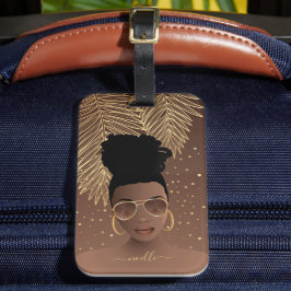 Black Woman, Guld Shades & Handflatan Löv, Brown Bagagebricka
