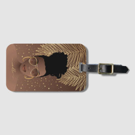 Black Woman, Guld Shades & Handflatan Löv, Brown Bagagebricka