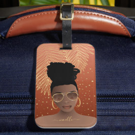 Black Woman, Guld Shades & Handflatan Löv, koppar Bagagebricka