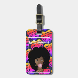 Black Woman, Hej Summer Colorful Tropical Löv Bagagebricka