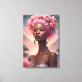 Black Woman i en Rosa blomsterträdgård Canvastryck