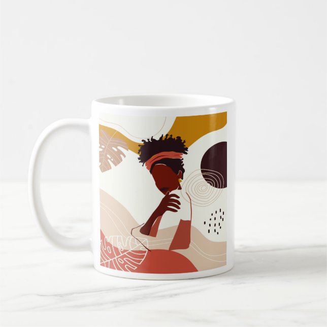 Black Woman Illustration Art, Porträtt Print Kaffemugg (Vänster)