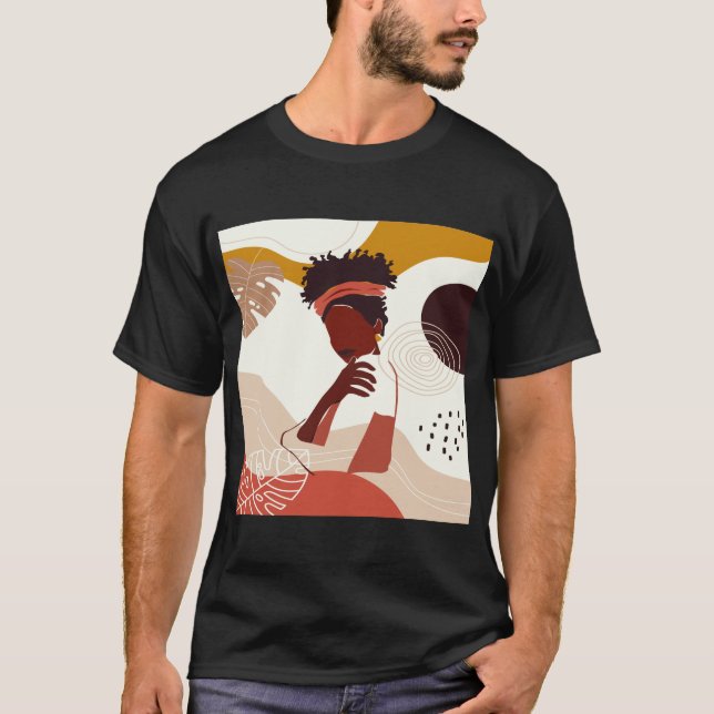 Black Woman Illustration Art, Porträtt Print T Shirt (Framsida)